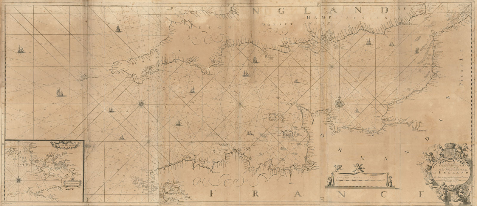 English Channel. Brest Harbour. 'To… the Lords Commissioners'. COLLINS 1693 map